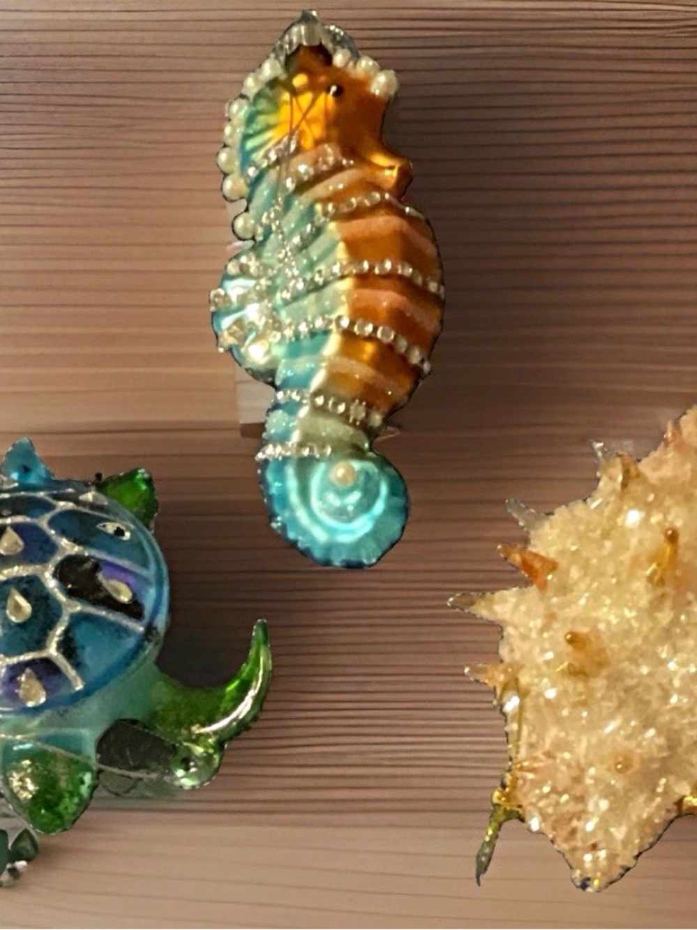 Vtg Art Glass Ocean Sea Life Christmas Ornaments Lot Turtle Seahorse Shell